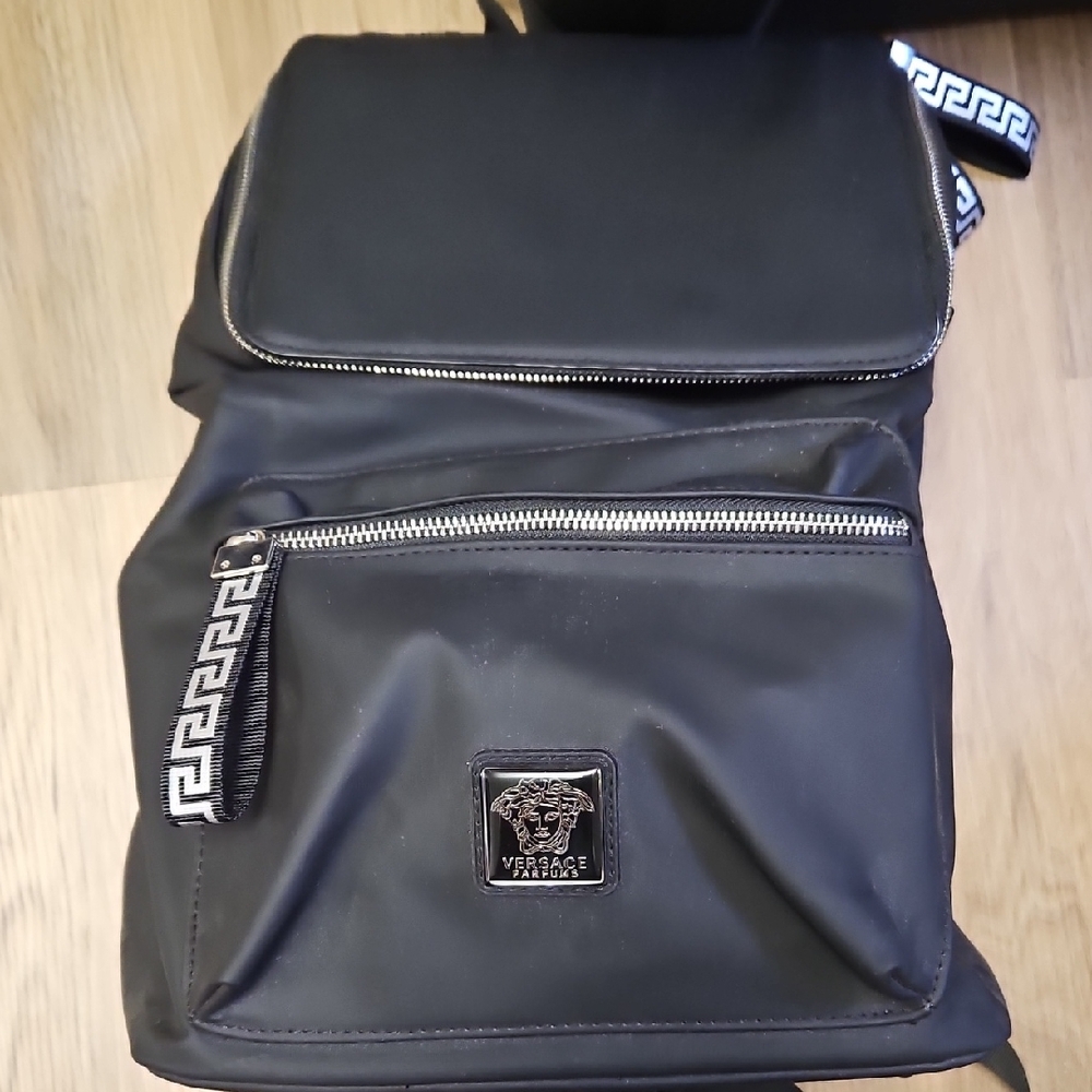 Versace Black Backpack with Silver Accents
